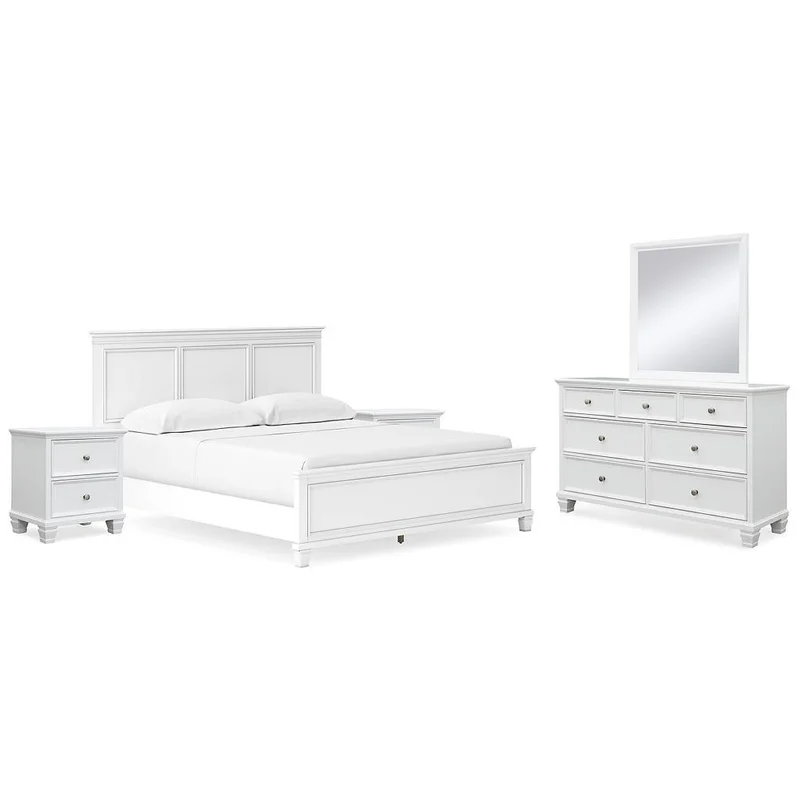Fortman California King Panel Bed with Mirrored Dresser and 2 Nightstands