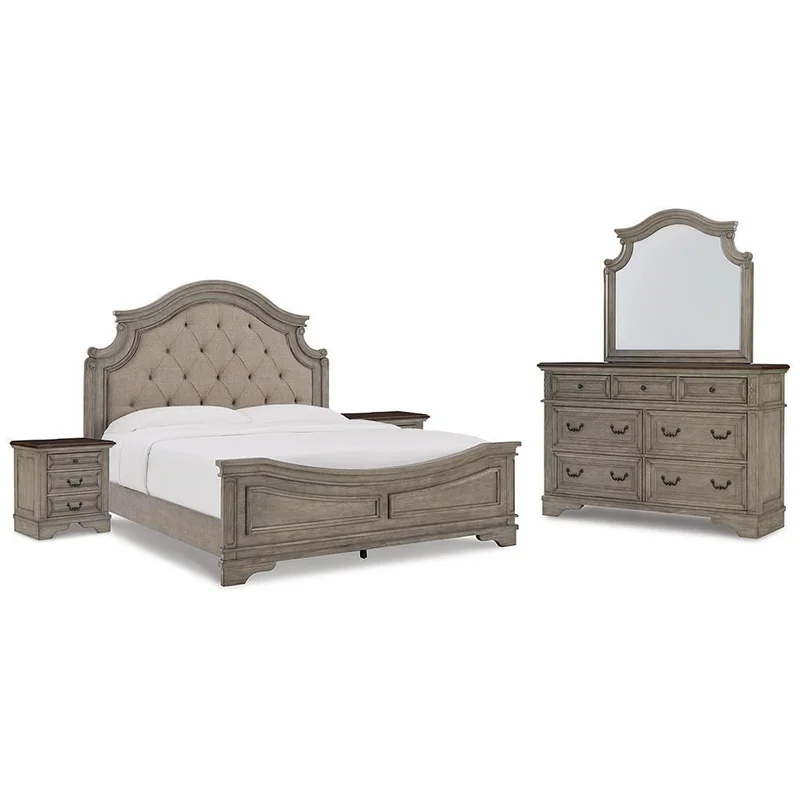 Lodenbay California King Panel Bed with Mirrored Dresser and 2 Nightstands