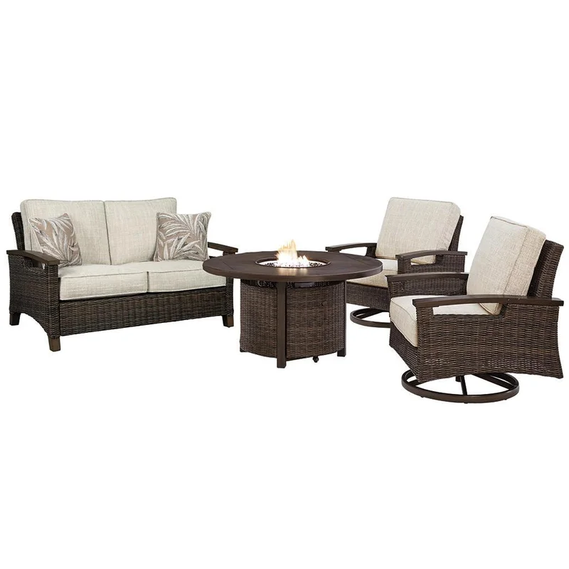 Paradise Trail Outdoor Loveseat and 2 Lounge Chairs with Fire Pit Table