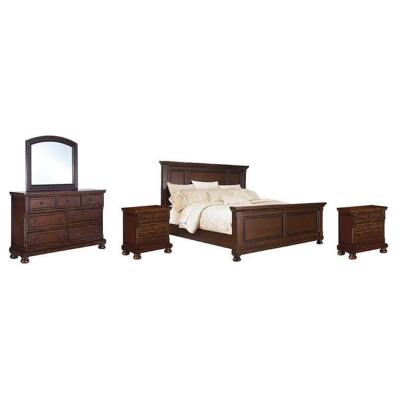 Porter California King Panel Bed with Mirrored Dresser and 2 Nightstands