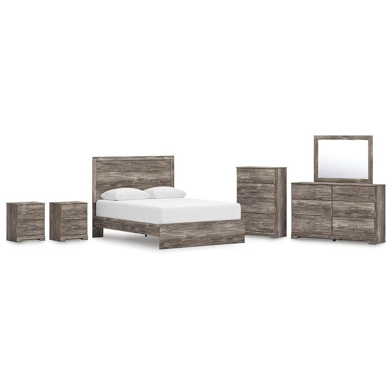 Ralinksi Queen Panel Bed with Mirrored Dresser Chest and 2 Nightstands