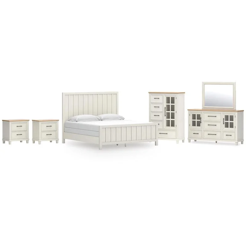 Shaybrock King Panel Bed with Mirrored Dresser Chest and 2 Nightstands