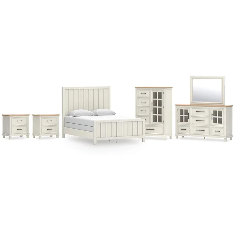 Shaybrock Queen Panel Bed with Mirrored Dresser Chest and 2 Nightstands