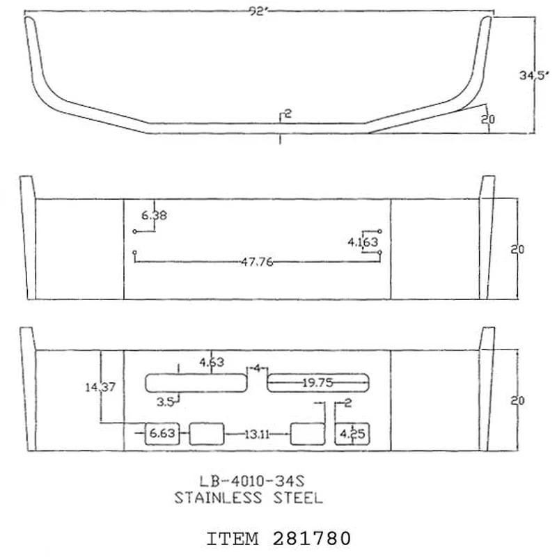 Volvo VNL610 VNL660 VNL770 20" Stainless Bumper