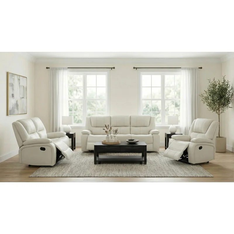 Camila 3-piece Upholstered Reclining Sofa Set White