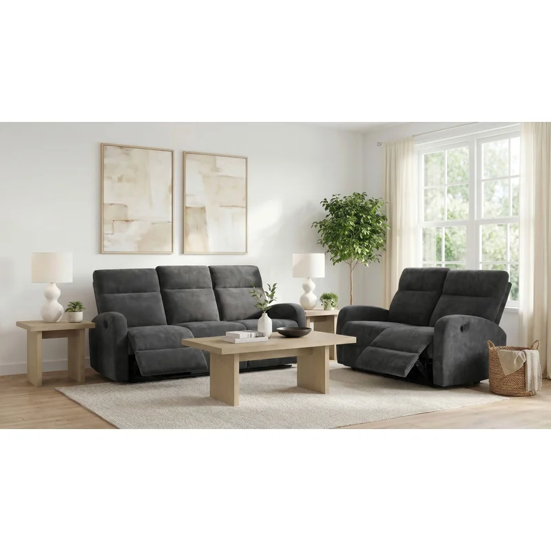 Hamilton 2-piece Chenille Manual Reclining Sofa Set Charcoal Grey
