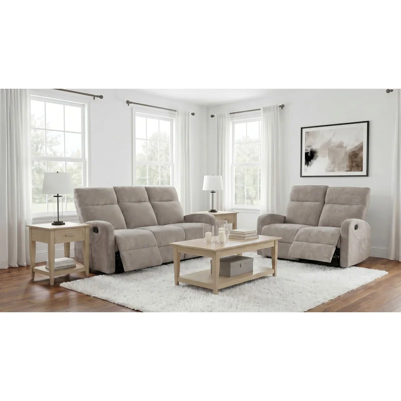 Hamilton 2-piece Chenille Manual Reclining Sofa Set Sand