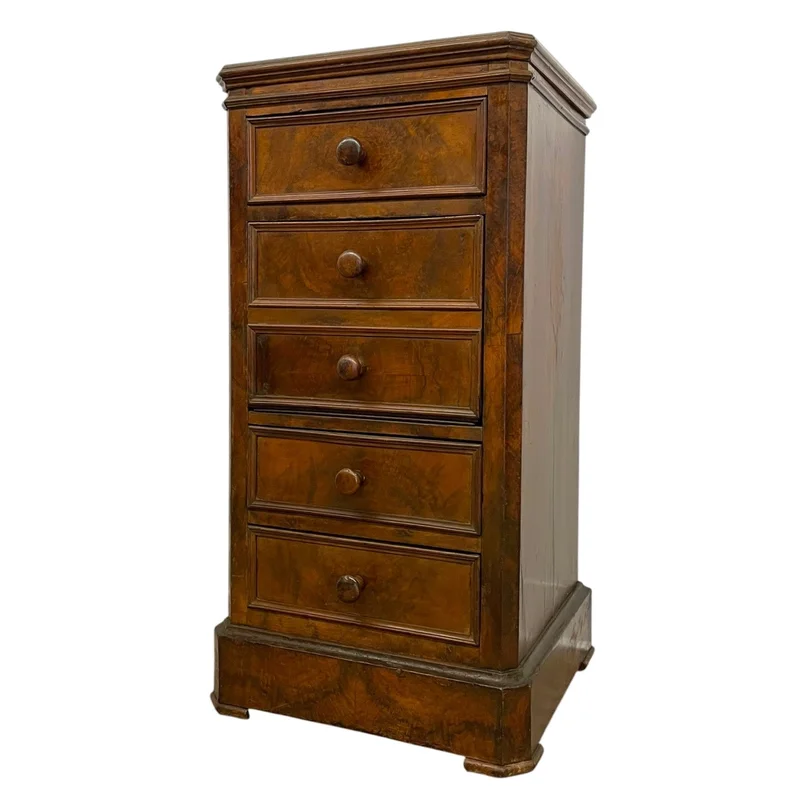 Antique Style Marble Top Bedside Chest with Drop Front Cabinet