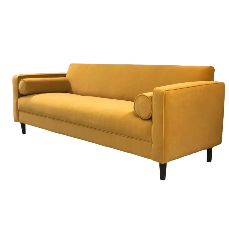 Brand New Modern Sofa/ Couch in Honey Yellow Velvet Upholstery Made in USA Solid Wood Frame (Available by Online Purchase Only)