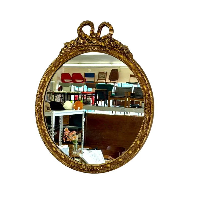 Vintage Empire Style Round Mirror with Gilt Wood Frame