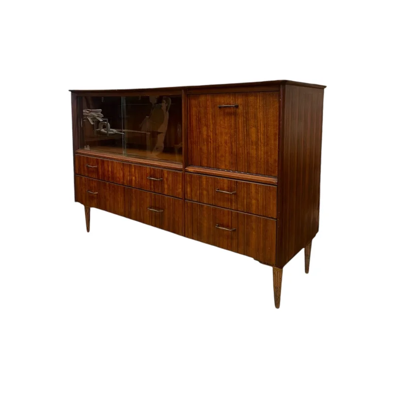 Vintage Mid Century Modern Credenza or Bar Cabinet Walnut Toned Wood UK Import.