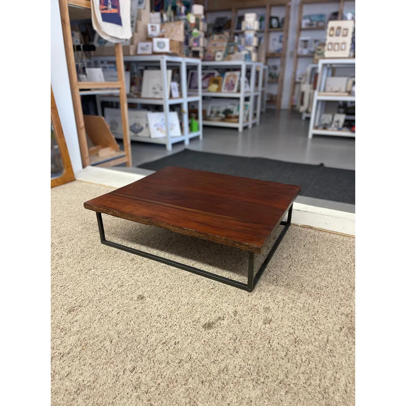 Vintage Mid Century Modern Low Coffee Table with SolidWood Slab Top and Metal Base
