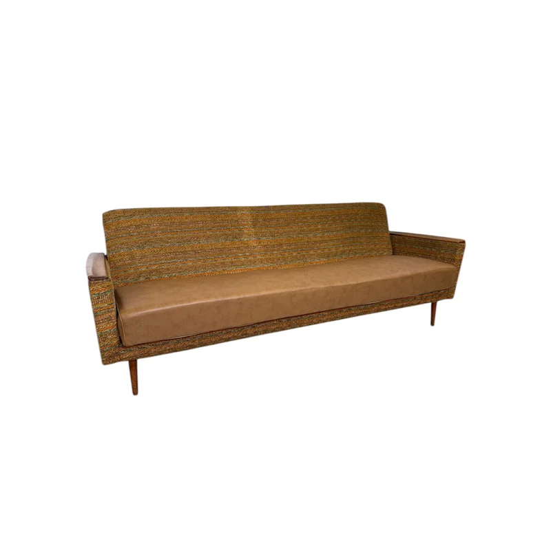 Vintage Mid Century Modern Sofa with Fabric and Vinyl Upholstery German Import (Available by Online Purchase Only)