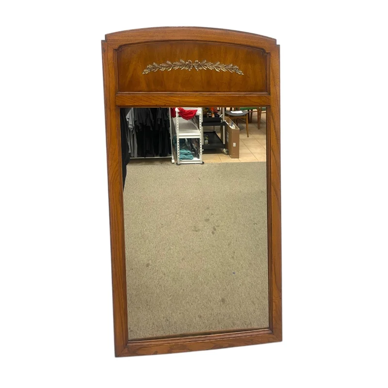 Vintage White Furniture Co. Mirror in Walnut Toned Finish with Brass Toned Laurel Detail