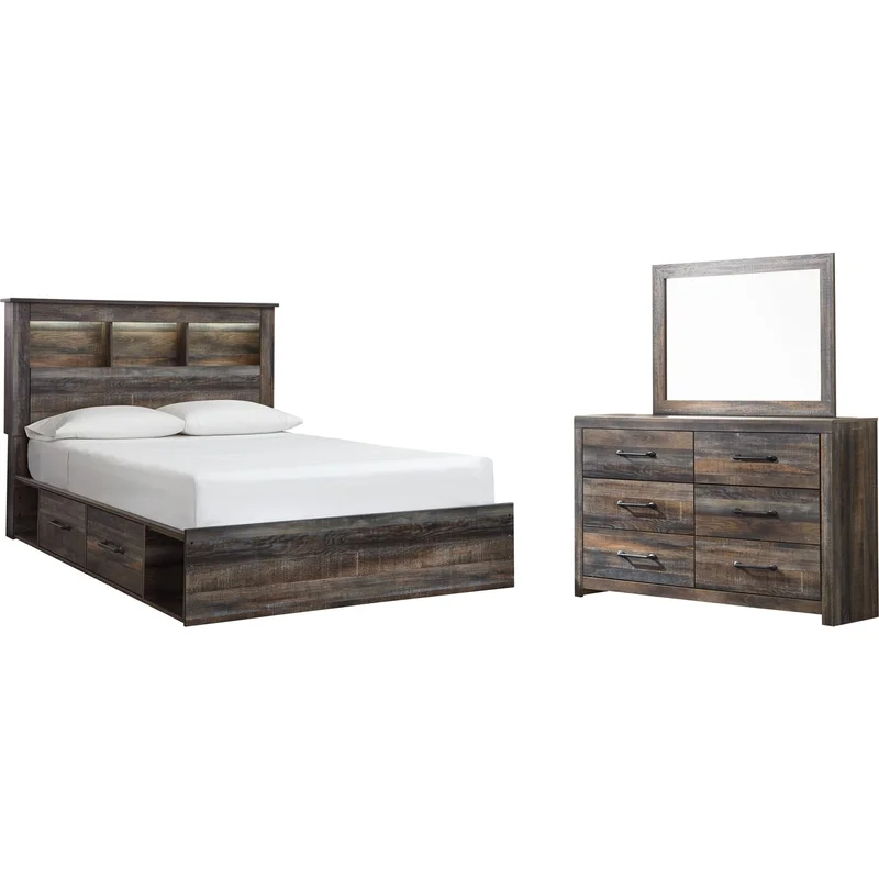 Drystan 5 Piece Queen Bookcase Bed with 4 Drawer Storage Bedroom - Multi
