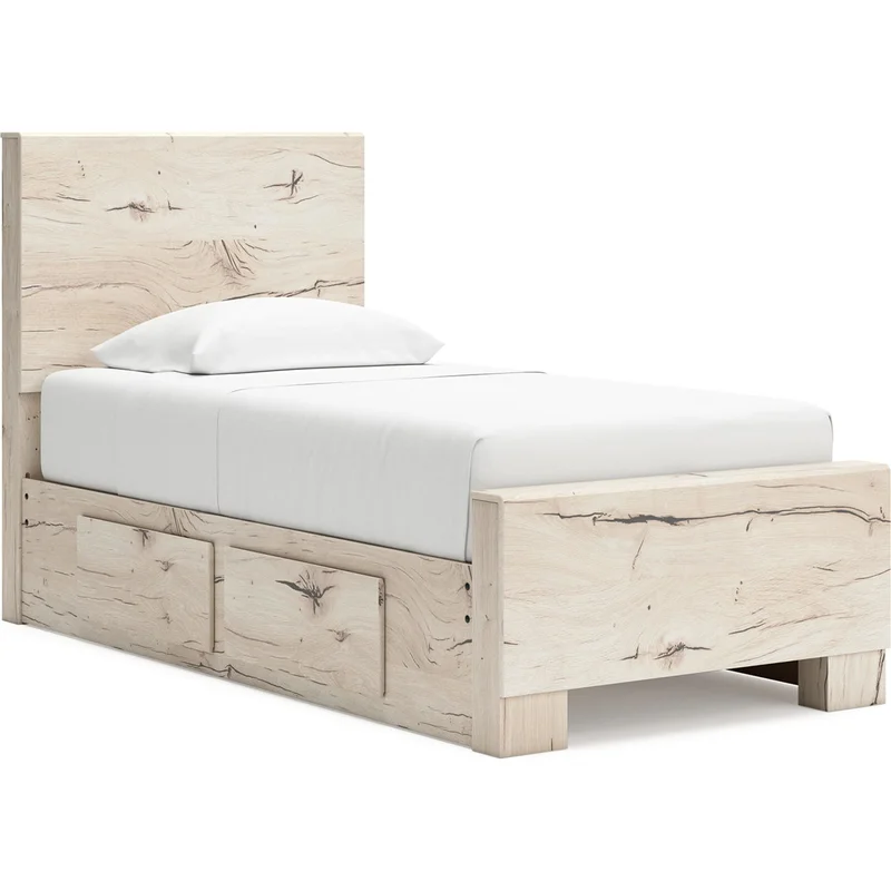 Lawroy Twin Panel Bed with 4 Drawer Storage - Light Natural
