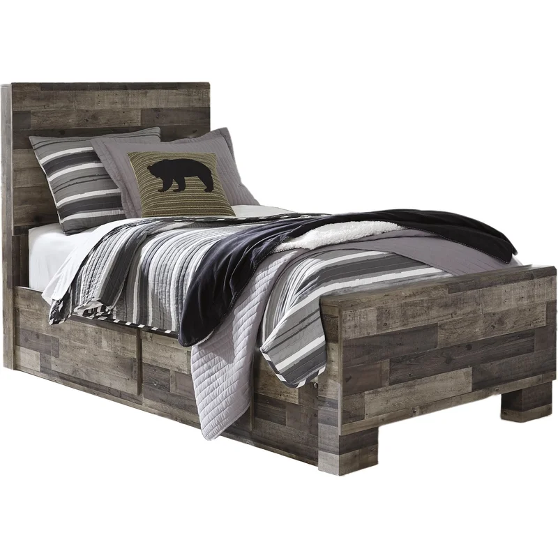 Derekson Twin Panel Bed with 2 Drawer Storage - Multi Gray
