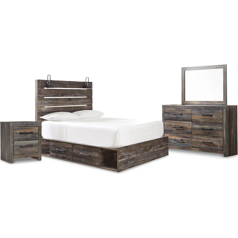 Drystan 6 Piece Panel Bed with 2 Drawer Storage Bedroom - Multi