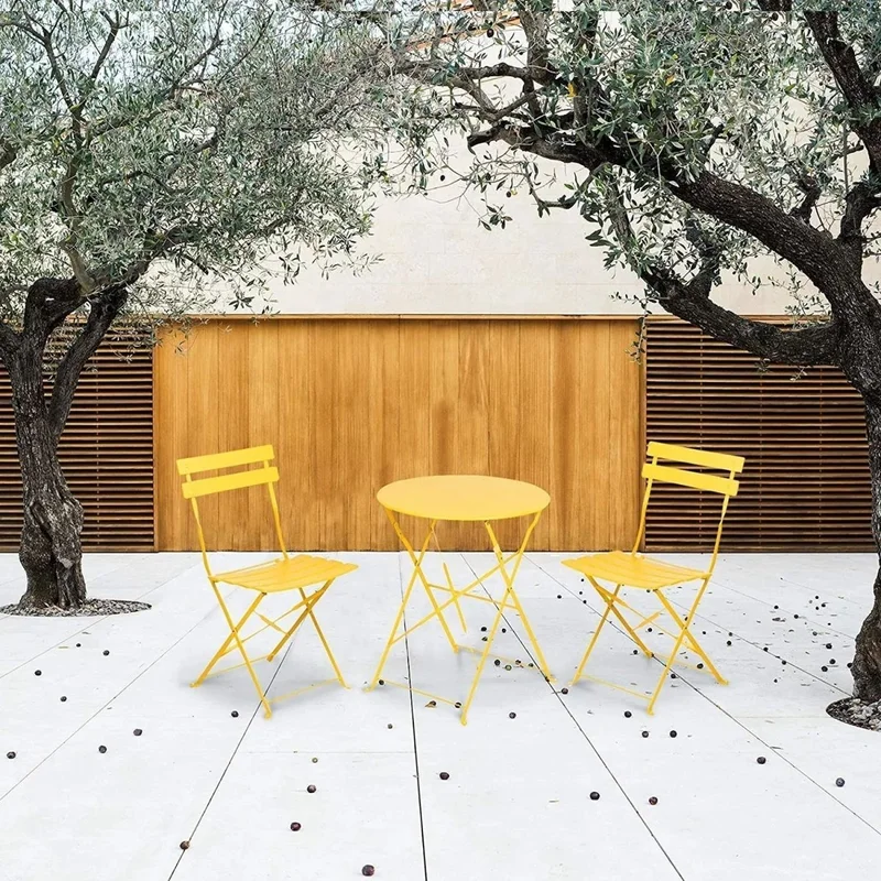 2 Person Bistro Set 23.6" long Round Table and 2 Chairs Yellow