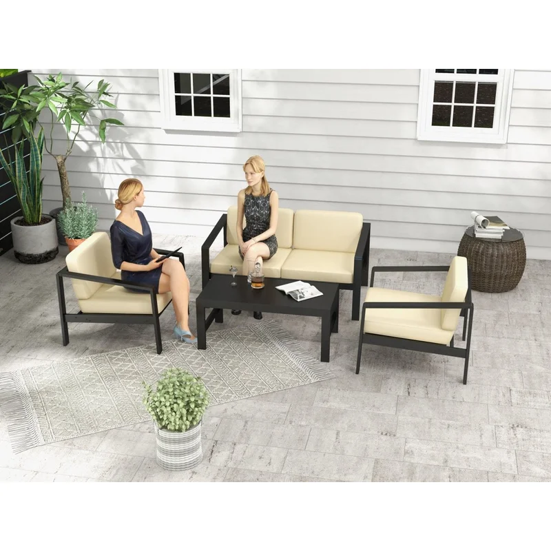4 piece Outdoor Furniture Set With Outdoor Waterproof Sofa Coffee Table for Restaurant Outdoor courtyard Garden Open-air balcony Poolside