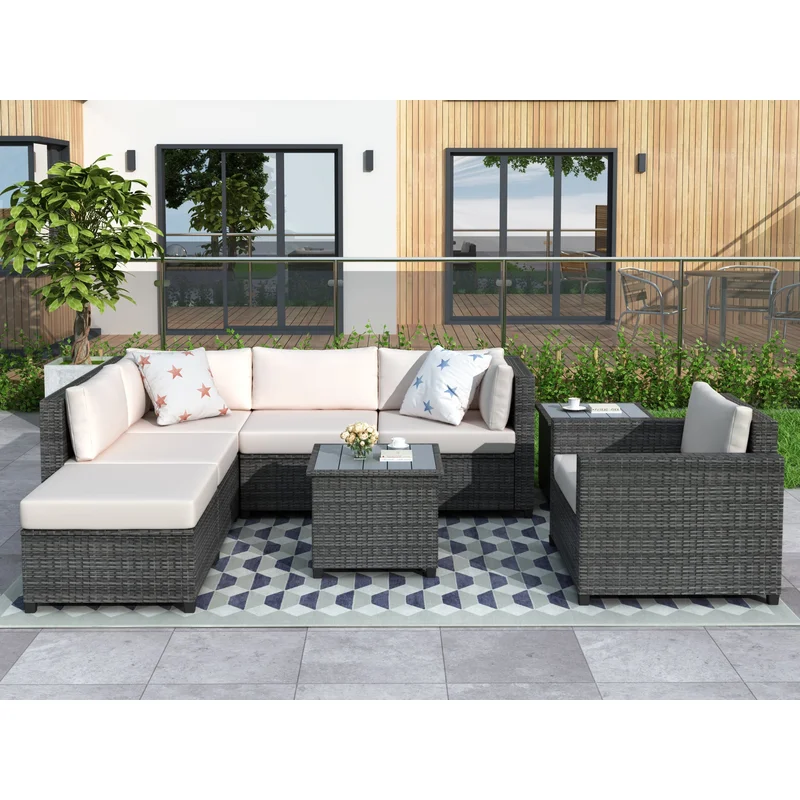 U_Style 8 Piece Rattan Sectional Seating Group with Cushions Patio Furniture Sets Outdoor Wicker Sectional