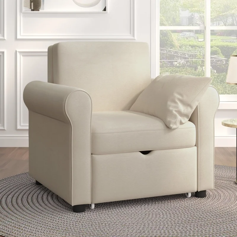 2-in-1 Sofa Bed Chair Convertible Sleeper Chair BedAdjust Backrest Into a SofaSingle BedModern Chair Bed Sleeper for Adults Beige