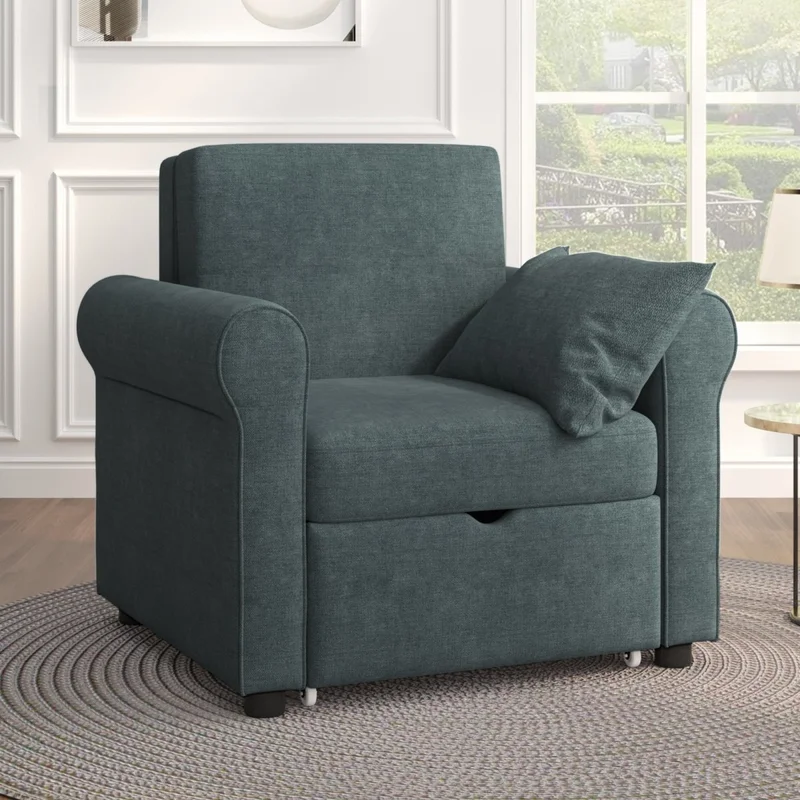 2-in-1 Sofa Bed Chair Convertible Sleeper Chair BedAdjust Backrest Into a SofaSingle BedModern Chair Bed Sleeper for Adults Deep Blue