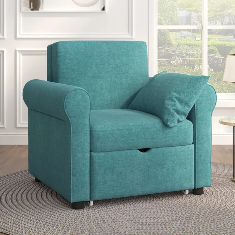 2-in-1 Sofa Bed Chair Convertible Sleeper Chair BedAdjust Backrest Into a SofaSingle BedModern Chair Bed Sleeper for Adults Teal