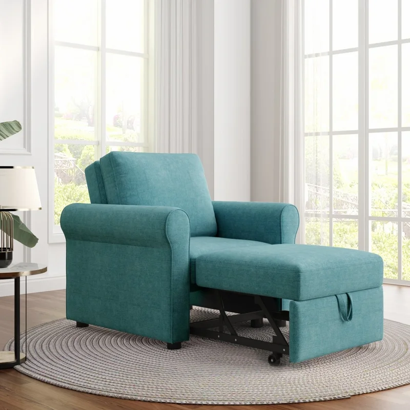 3-in-1 Sofa Bed Chair Convertible Sleeper Chair BedAdjust Backrest Into a SofaLounger ChairSingle BedModern Chair Bed Sleeper for AdultsBeige