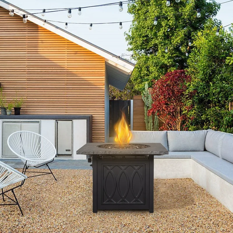 35'' Outdoor 50000BTU Auto-Ignition Propane Gas Fire Table with Waterproof Cover for Patio Courtyard Balcony