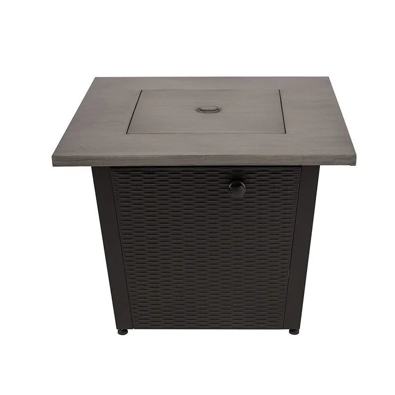 50000 BTU 32inch Square Outdoor Propane Fire Pits Table Gray Wood Grain Table Top with Lid ETL Certification for Garden Poolside Patio Backyard Deck
