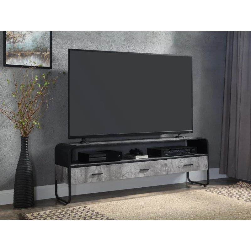 ACME Raziela TV Stand Concrete Gray & Black Finish LV01142