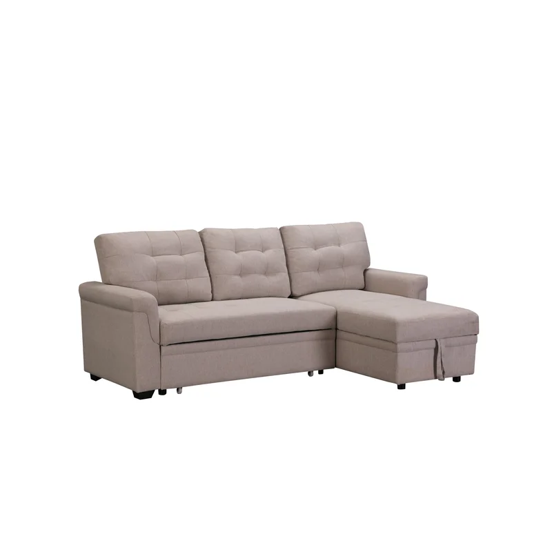 Beige Upholstered Sleeper Modular Sofa