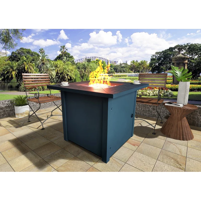 Belitung Black Metal Square Fire Pit Table with Glass Rocks