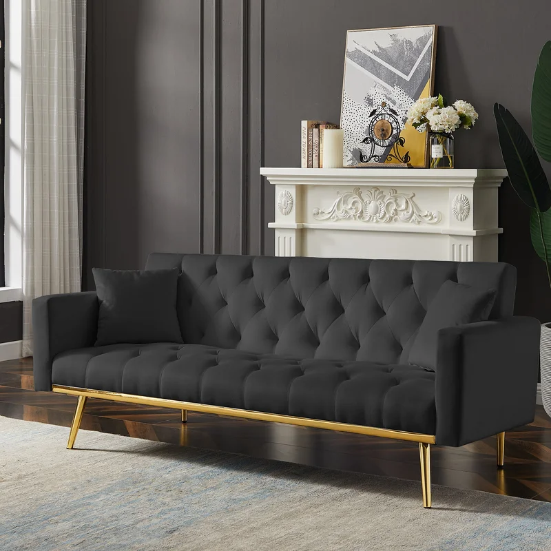 BLACK Convertible Folding Futon Sofa Bed Sleeper Sofa Couch for Compact Living Space.