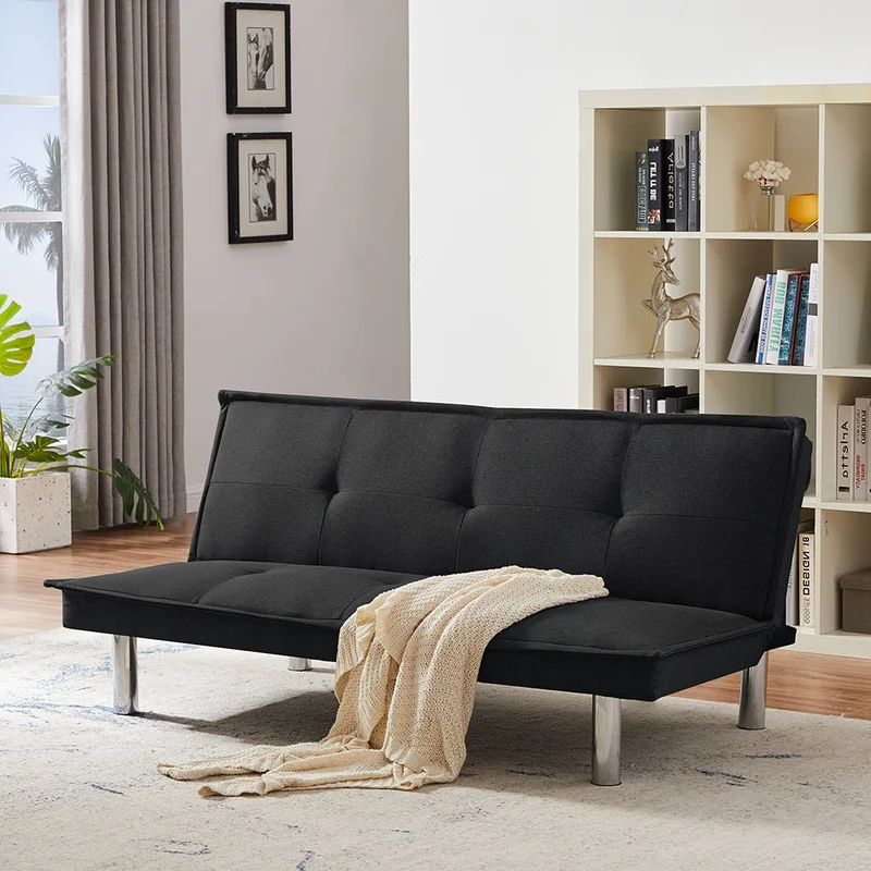 Black Fabric Sofa Bed Convertible Folding Futon Sofa Bed Sleeper for Home Living Room .
