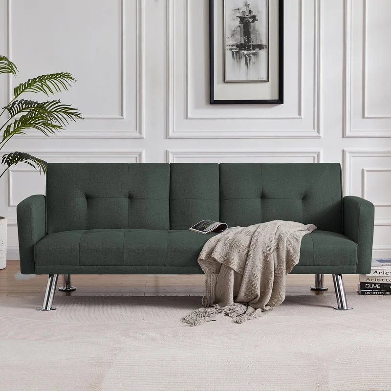 Convertible Folding Sofa Bed with Armrest Fabric Sleeper Sofa Couch for Living Room .