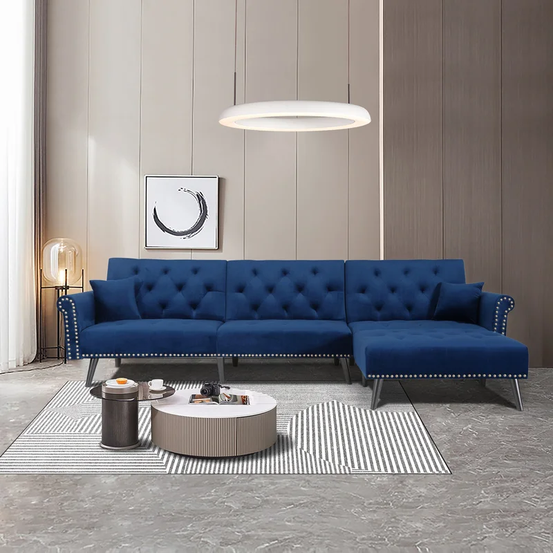 Convertible Sofa bed sleeper BLUE velvet (same as W223S00871W223S00429Size difference See Details in page.)