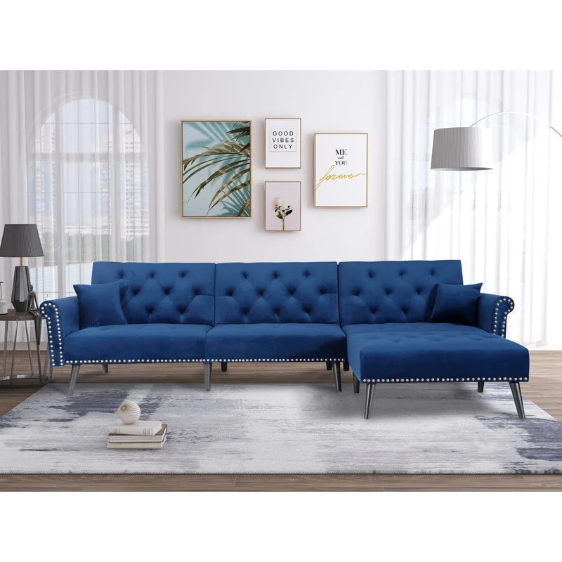 Convertible Sofa bed sleeper BLUE velvet (same as W223S00871W223S01591Size difference See Details in page.)