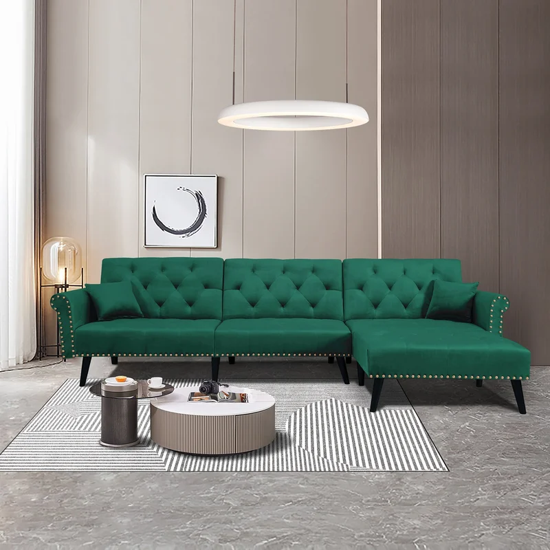 Convertible Sofa bed sleeper Green velvet (same as W223S01594Size difference See Details in page.)