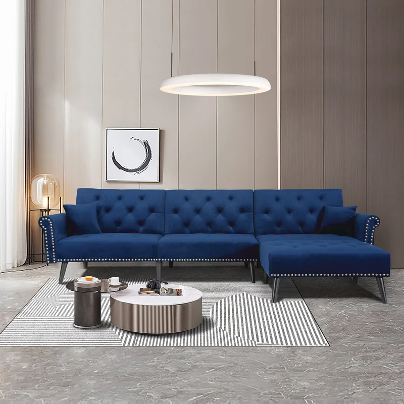 Convertible Sofa bed sleeper Navy blue velvet (same as W223S01591Size difference See Details in page.)