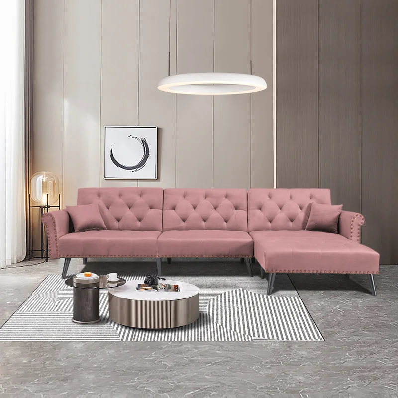 Convertible Sofa bed sleeper Pink velvet (same as W223S01595Size difference See Details in page.)
