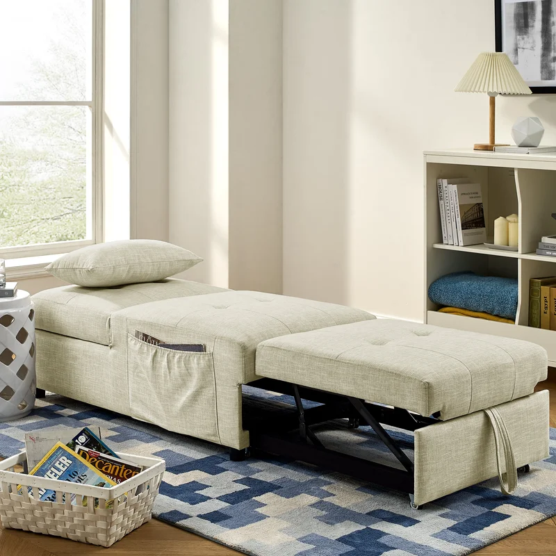 Folding Ottoman Sleeper Sofa Bed 4 in 1 Function Work as Ottoman Chair Sofa Bed and Chaise Lounge for Small Space Living Begie (44x 26x 33H)