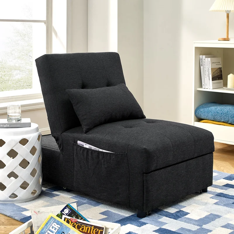 Folding Ottoman Sleeper Sofa Bed 4 in 1 Function Work as Ottoman Chair Sofa Bed and Chaise Lounge for Small Space Living Black (44x 26x 33H)