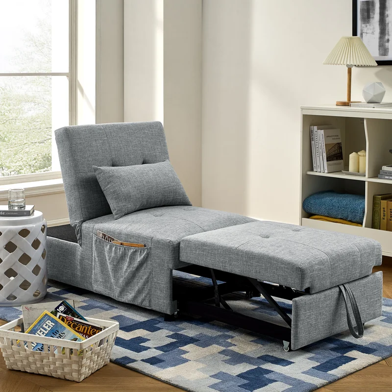 Folding Ottoman Sleeper Sofa Bed 4 in 1 Function Work as Ottoman Chair Sofa Bed and Chaise Lounge for Small Space Living Grey (44x 26x 33H)