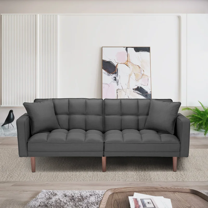 FUTON SLEEPER SOFA WITH 2 PILLOWS DARK GREY FABRICsame as W223S00991W223S00417Size difference See Details in page.
