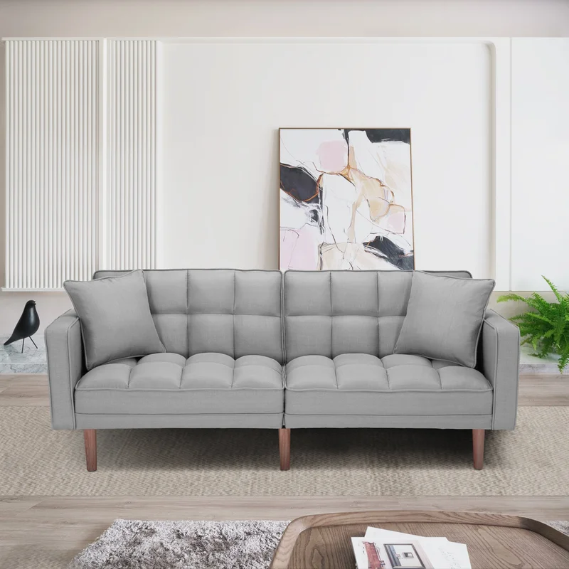 FUTON SLEEPER SOFA WITH 2 PILLOWS LIGHT GREY FABRIC (same as W223S00583W223S00992W223S01339 )