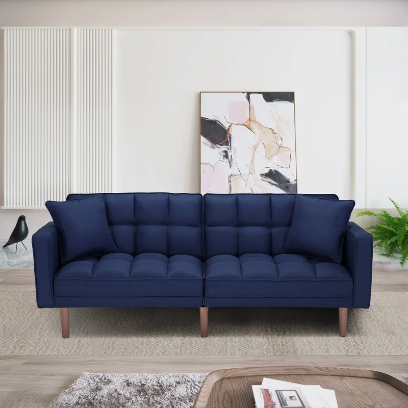 FUTON SLEEPER SOFA WITH 2 PILLOWS NAVY BLUE FABRIC (same as W223S00990W223S00581)