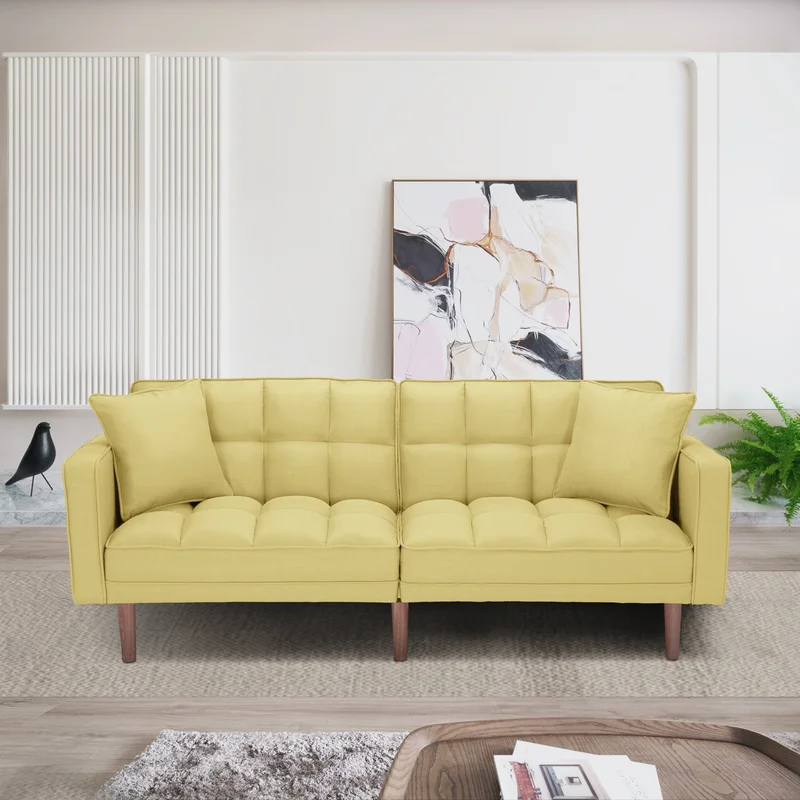 FUTON SLEEPER SOFA WITH 2 PILLOWS YELLOW FABRICsame as W223S00033W223S00993W223S01340
