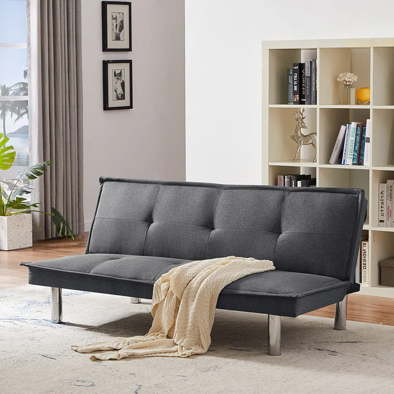 Grey Fabric Sofa Bed Convertible Folding Futon Sofa Bed Sleeper for Home Living Room .